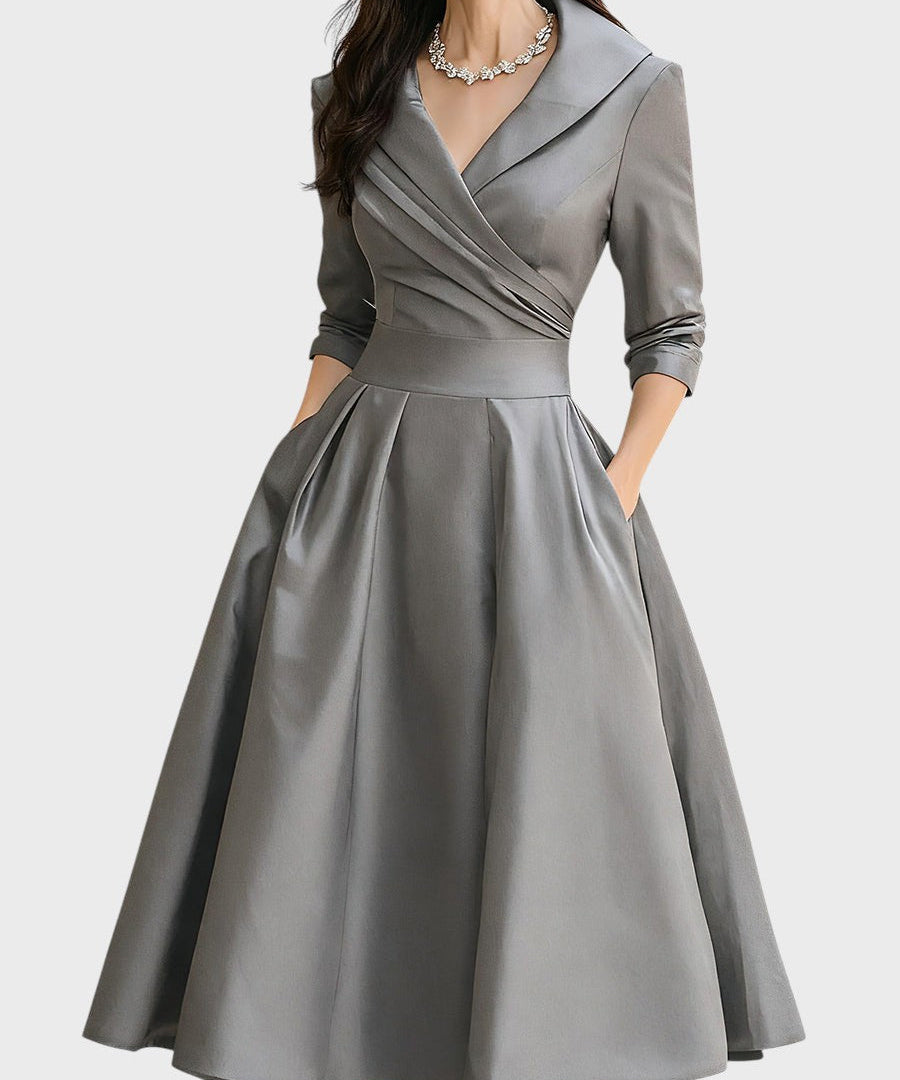 Rochie midi elegantă cu mânecă lungă