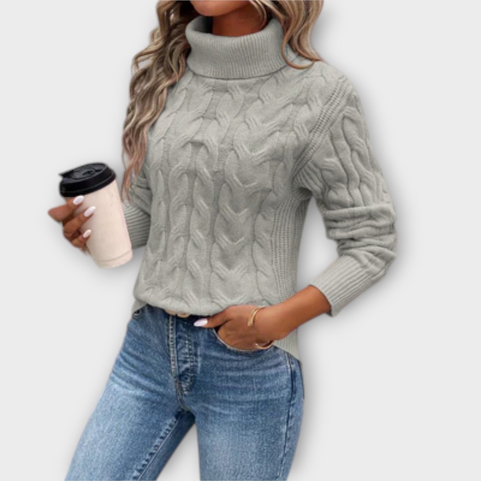 Amelia | Pulover Tricotat Chic cu Guler Înalt și Model cu Dungi