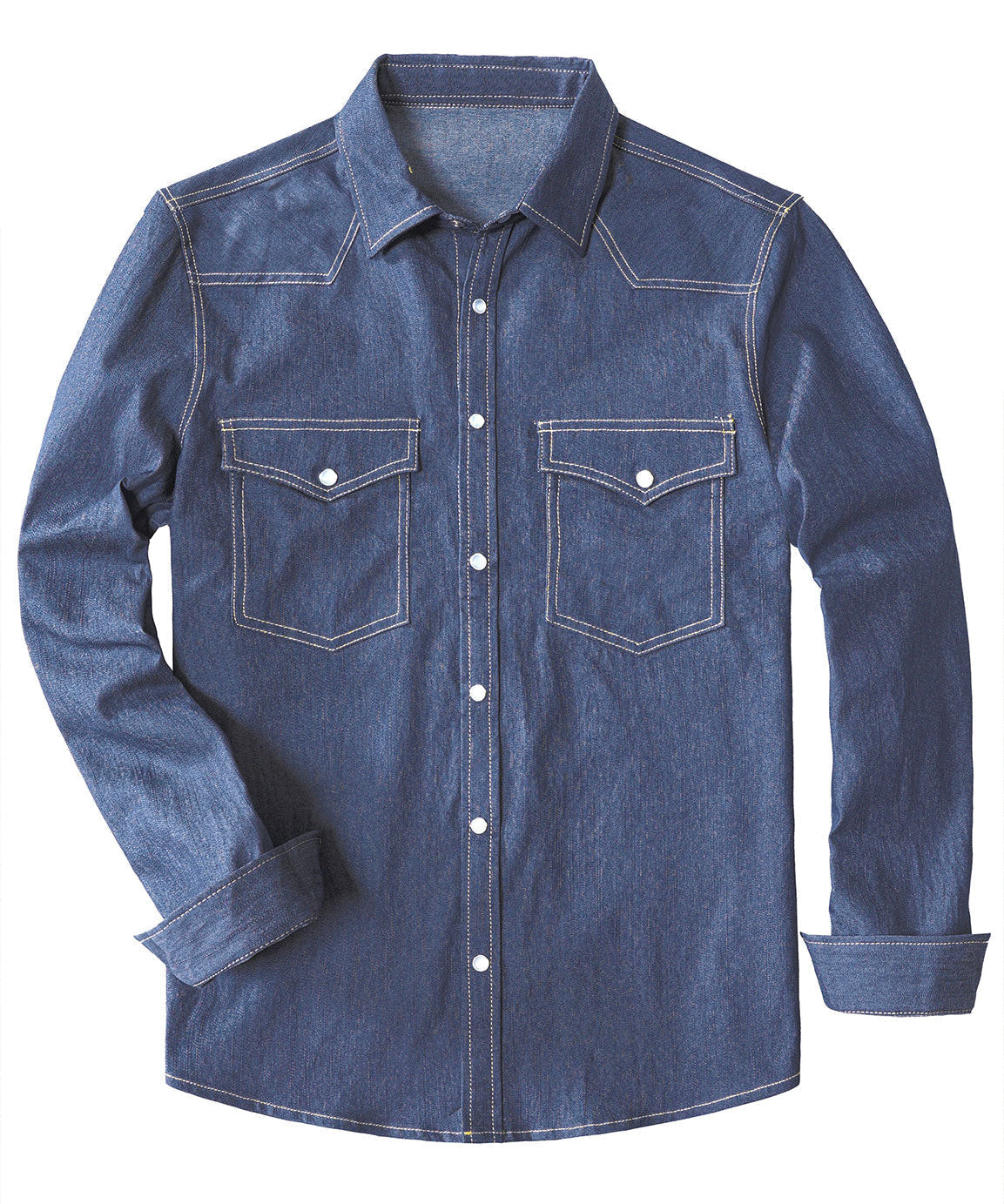 Cămașă din Denim cu Mâneci Lungi, Stil Cowboy, cu Nasturi din Sidef pentru Bărbați
