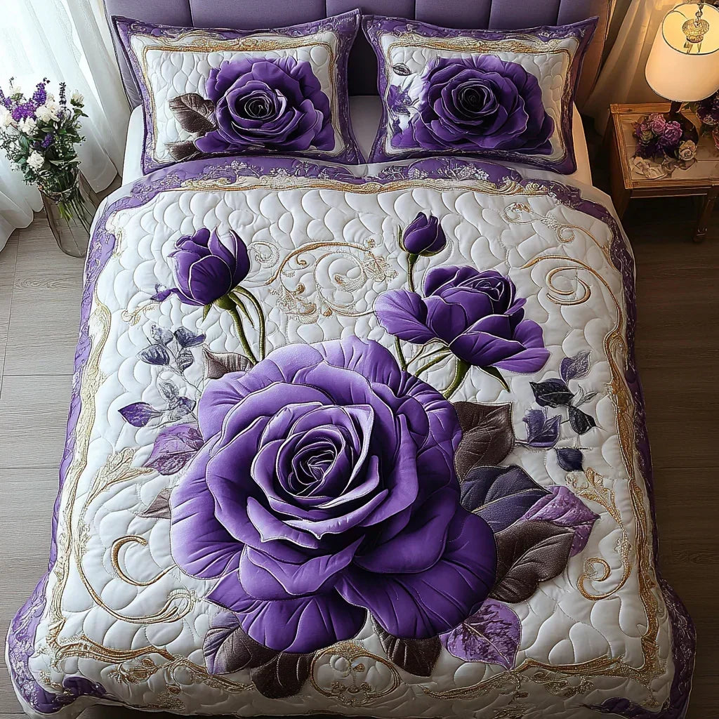 Set de pat matlasat din 3 piese - Violet-roz