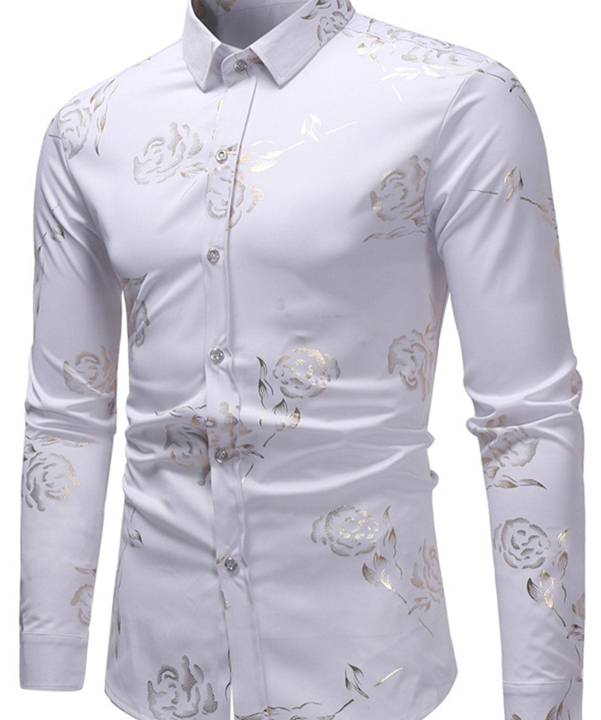 Cămașă Metalică cu Model Floral pentru Bărbați