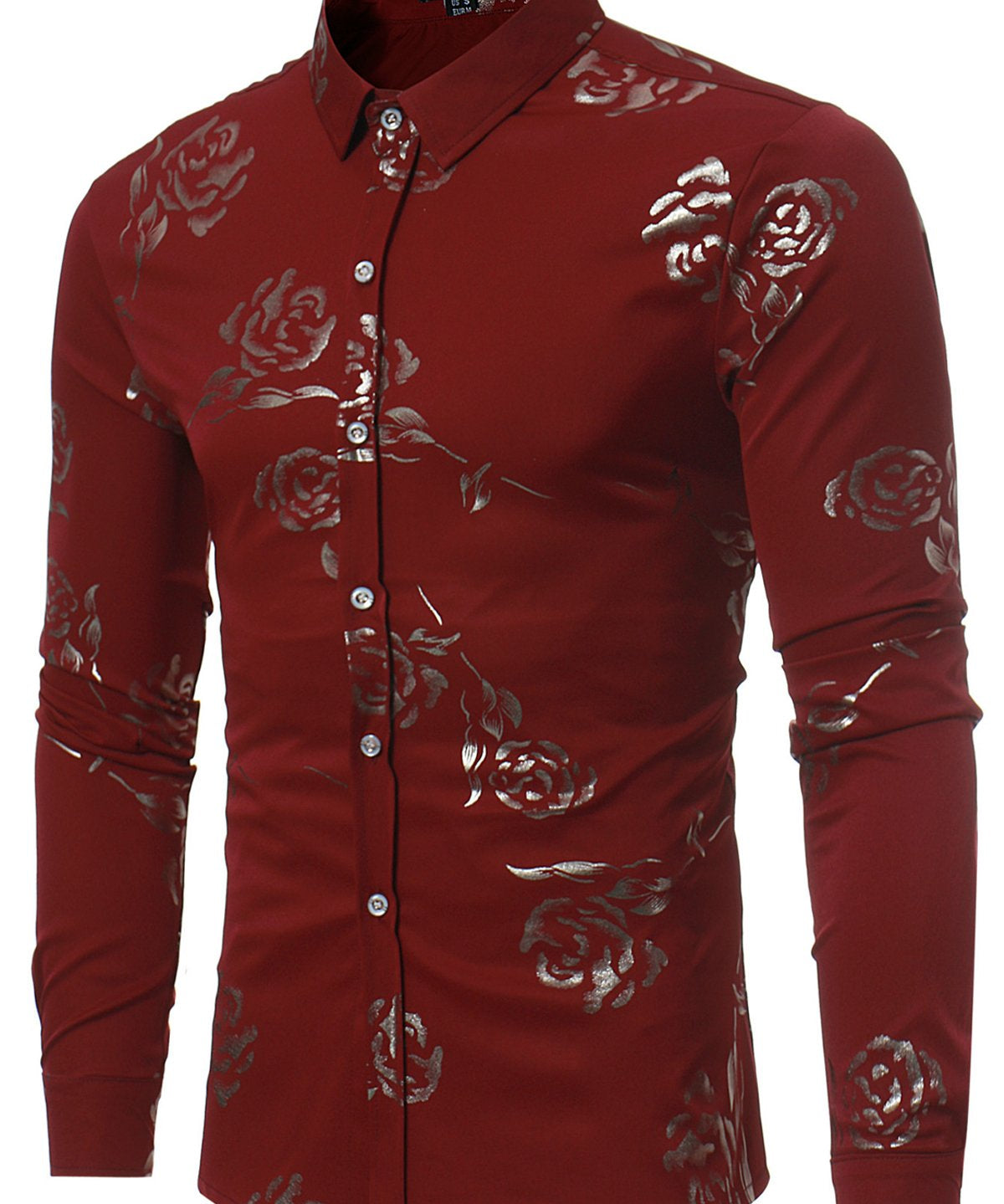 Cămașă Metalică cu Model Floral pentru Bărbați