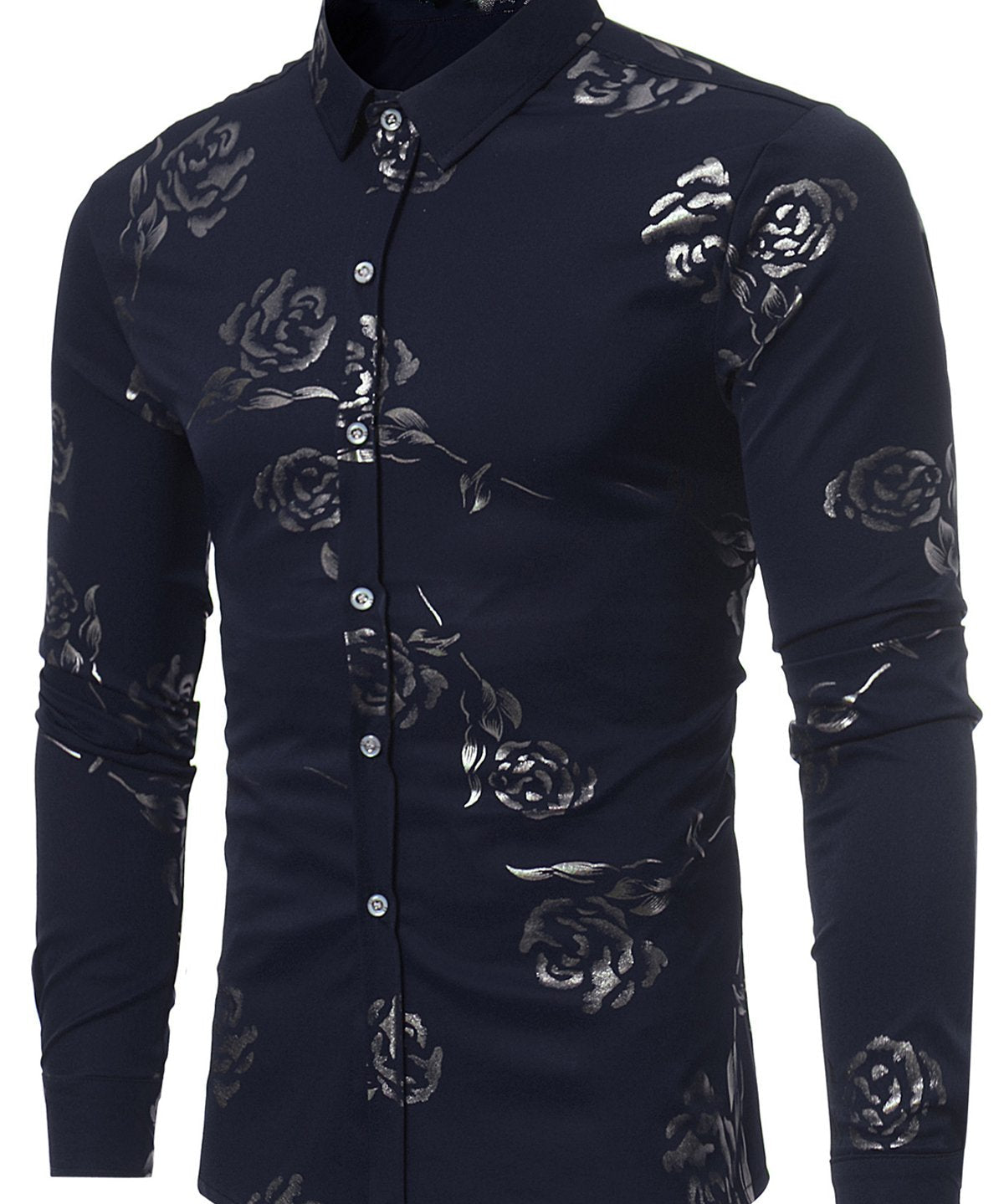 Cămașă Metalică cu Model Floral pentru Bărbați