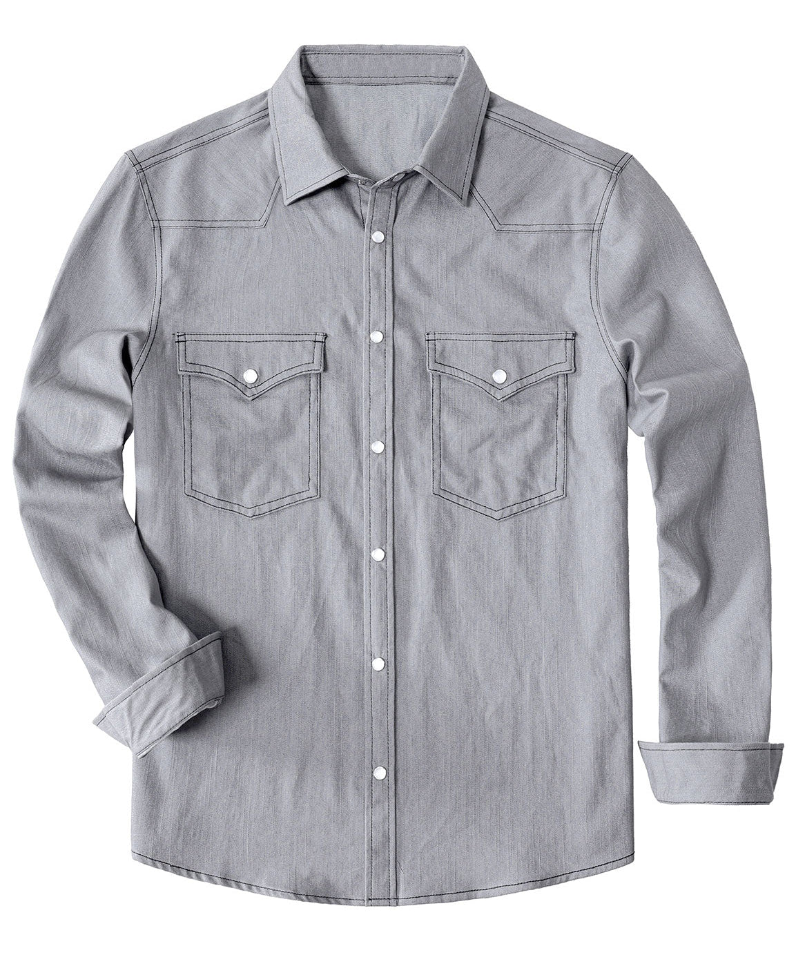 Cămașă din Denim cu Mâneci Lungi, Stil Cowboy, cu Nasturi din Sidef pentru Bărbați