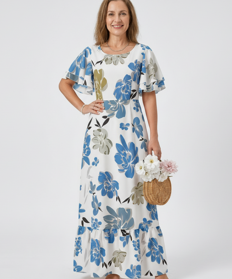 Nathalie | Rochie Maxi cu Mâneci Scurte
