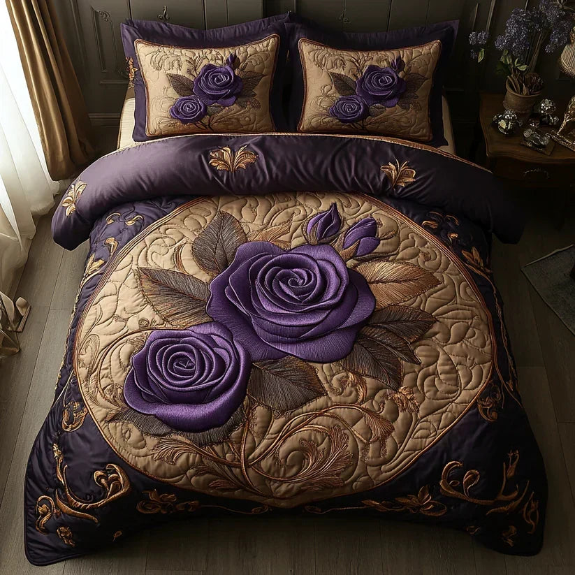 Set de pat matlasat din 3 piese - Violet-roz