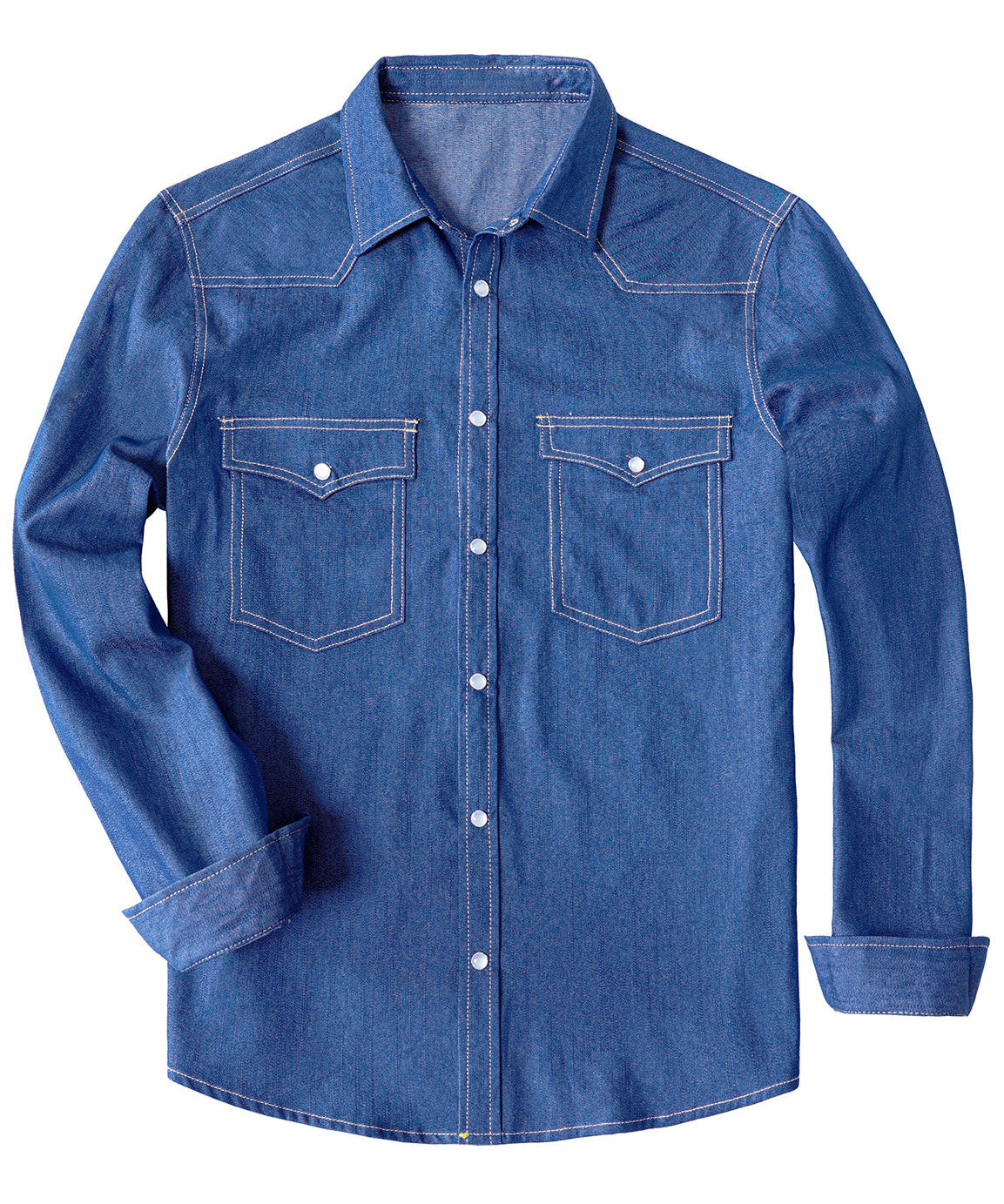 Cămașă din Denim cu Mâneci Lungi, Stil Cowboy, cu Nasturi din Sidef pentru Bărbați