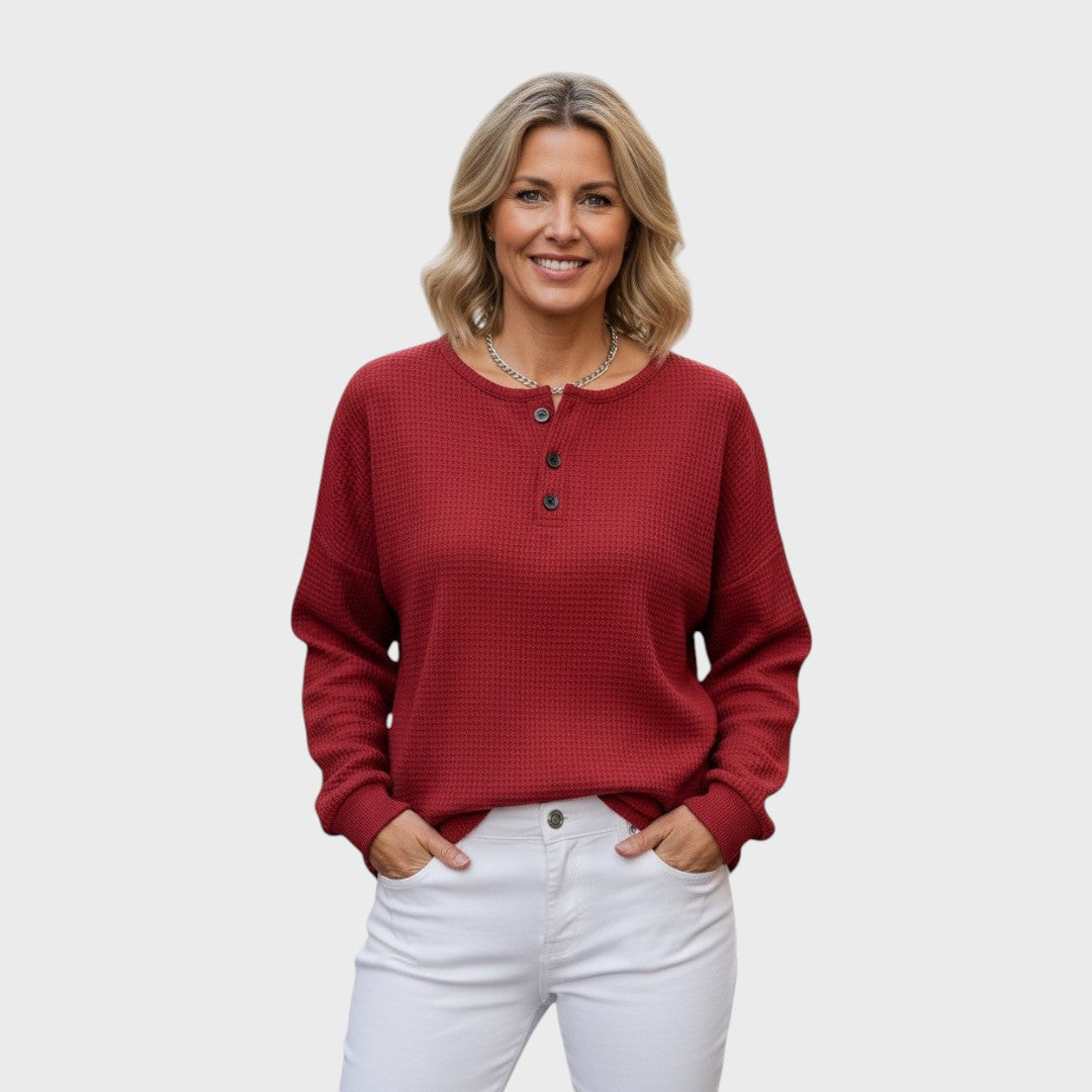 Helle | Pulover Tricotat cu Model Waffle și Nasturi Decorativi