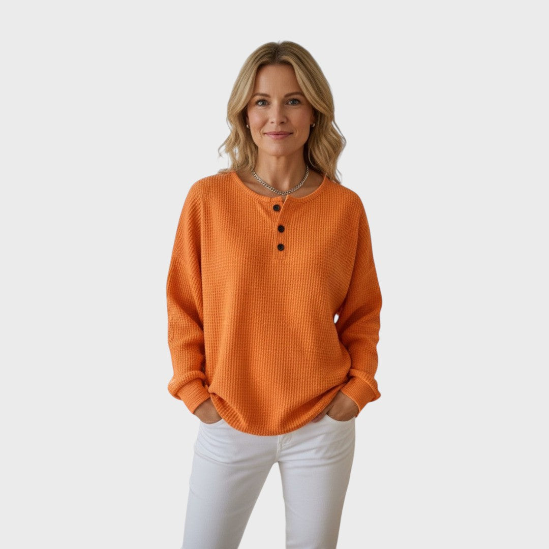 Helle | Pulover Tricotat cu Model Waffle și Nasturi Decorativi