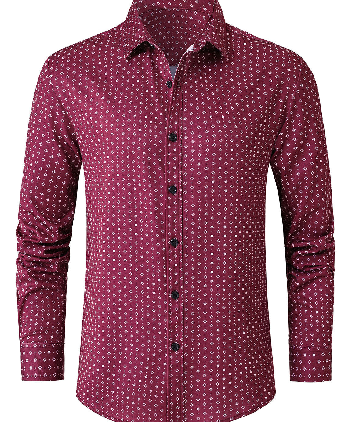 Cămașă Roșie cu Mâneci Lungi și Model Geometric Retro pentru Bărbați