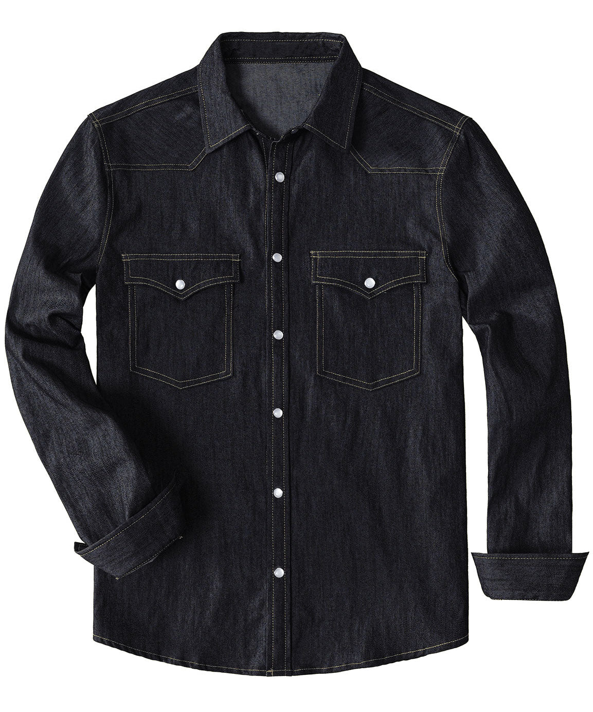 Cămașă din Denim cu Mâneci Lungi, Stil Cowboy, cu Nasturi din Sidef pentru Bărbați