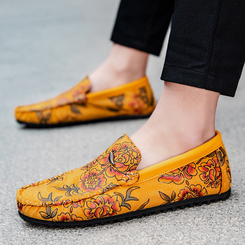 Mocasini din Piele cu Model Floral