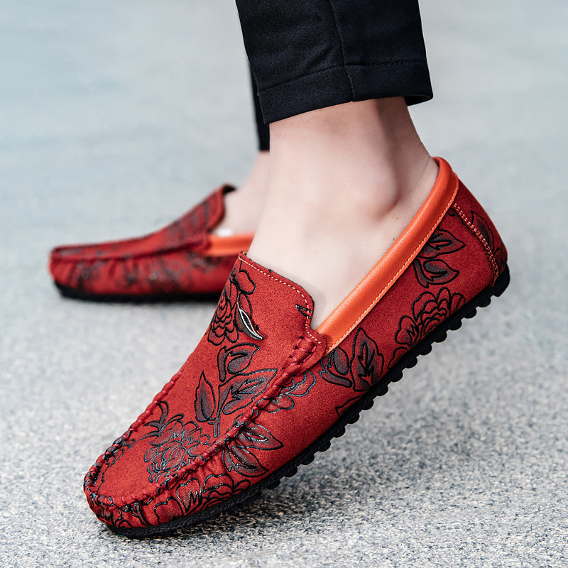 Mocasini din Piele cu Model Floral