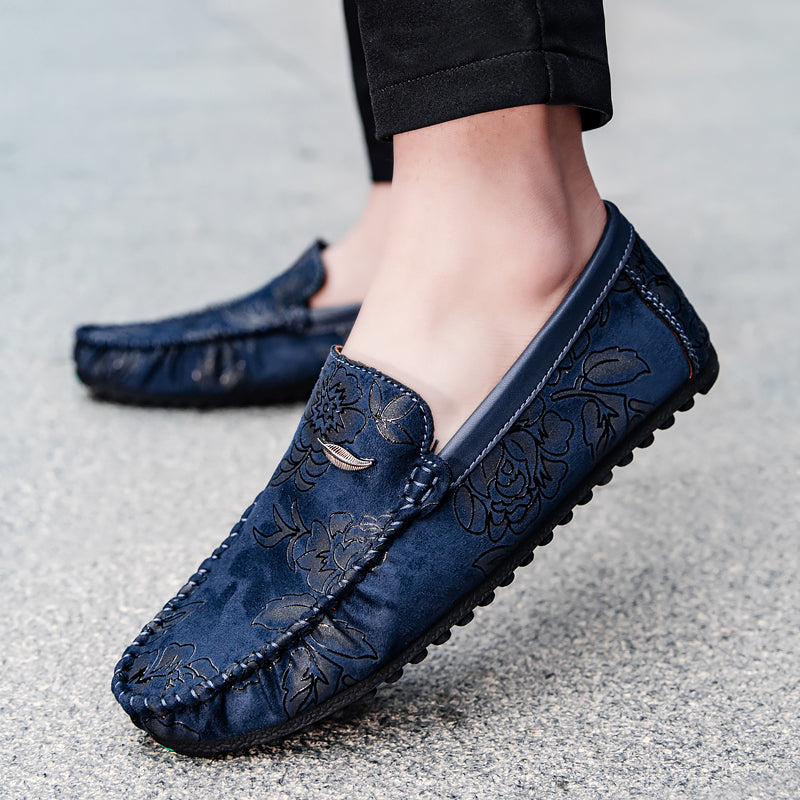 Mocasini din Piele cu Model Floral