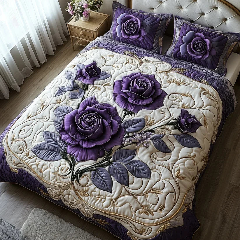 Set de pat matlasat din 3 piese - Violet-roz