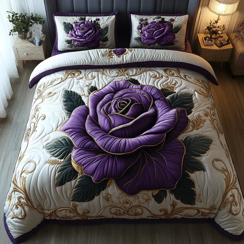 Set de pat matlasat din 3 piese - Violet-roz
