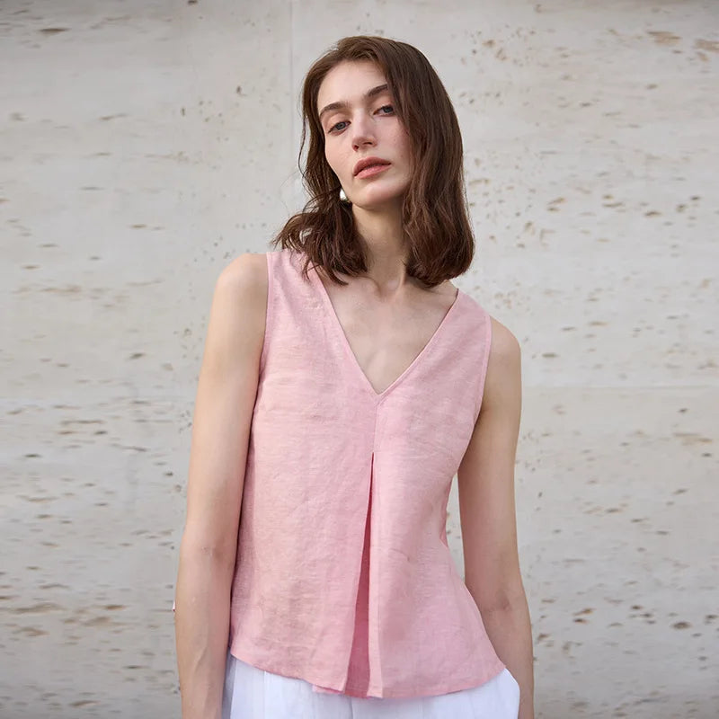 Vestă reversibilă din in chambray