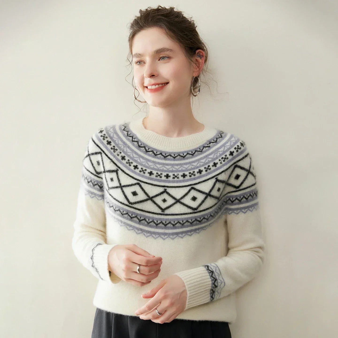 Norvale Pulover Jacquard Alpin din Cașmir
