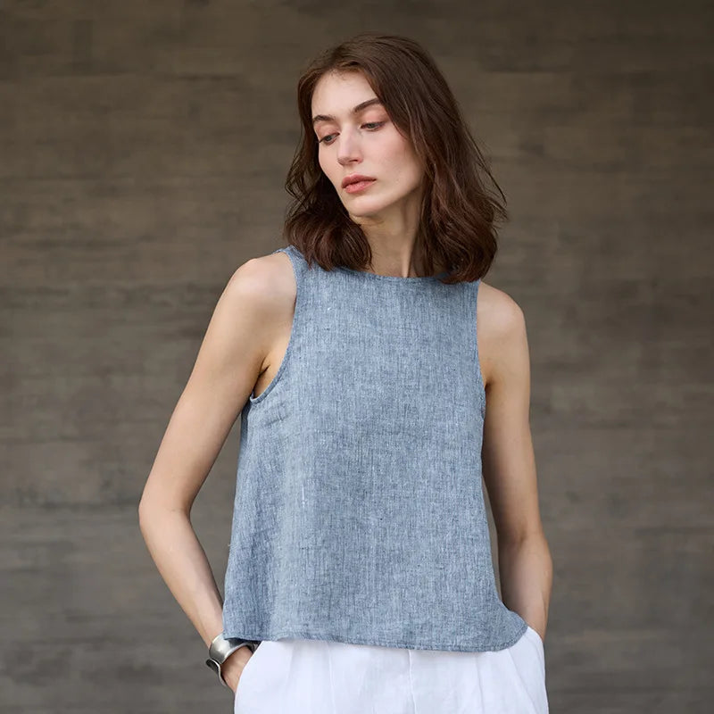 Vestă reversibilă din in chambray