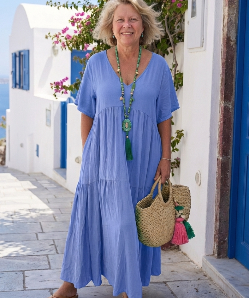 Yvonne | Rochie Maxi Albastră cu Volane