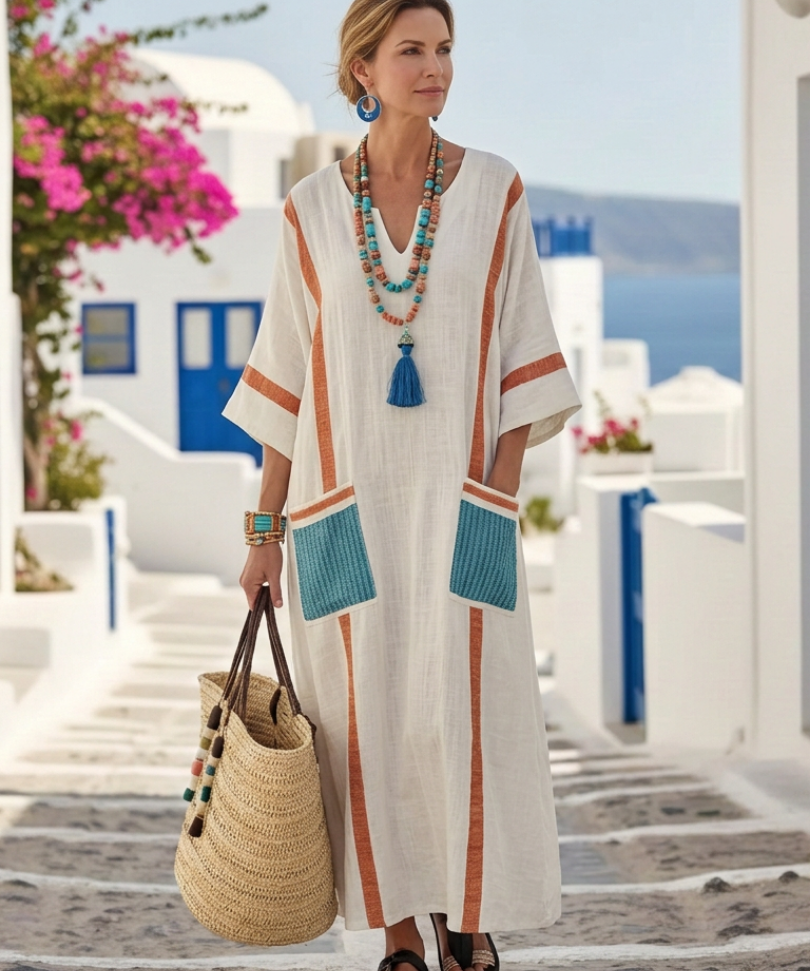Madeleine | Rochie Maxi cu Mâneci Trei Sferturi