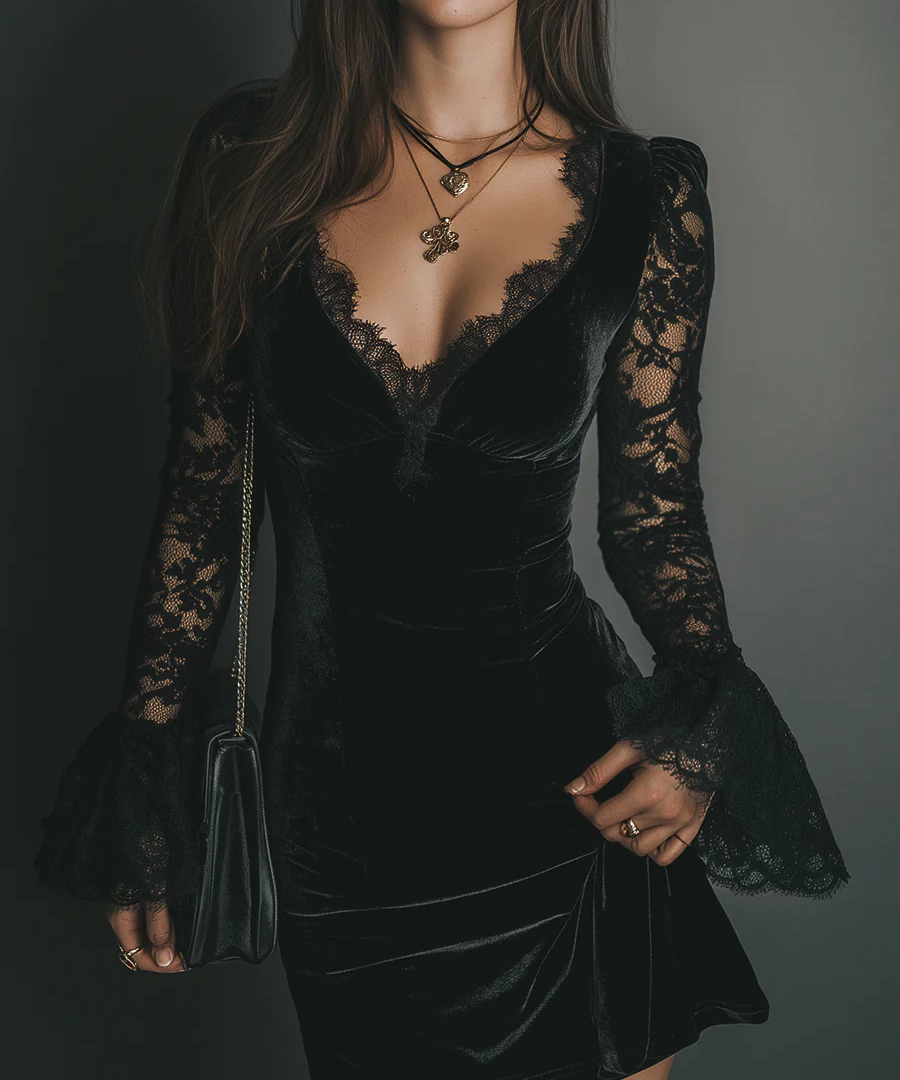 Victoria București | Mélanie | Rochie Mini din Catifea și Dantelă