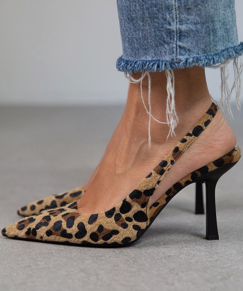 Liorina - Pantofi decolteu kaki cu model leopard