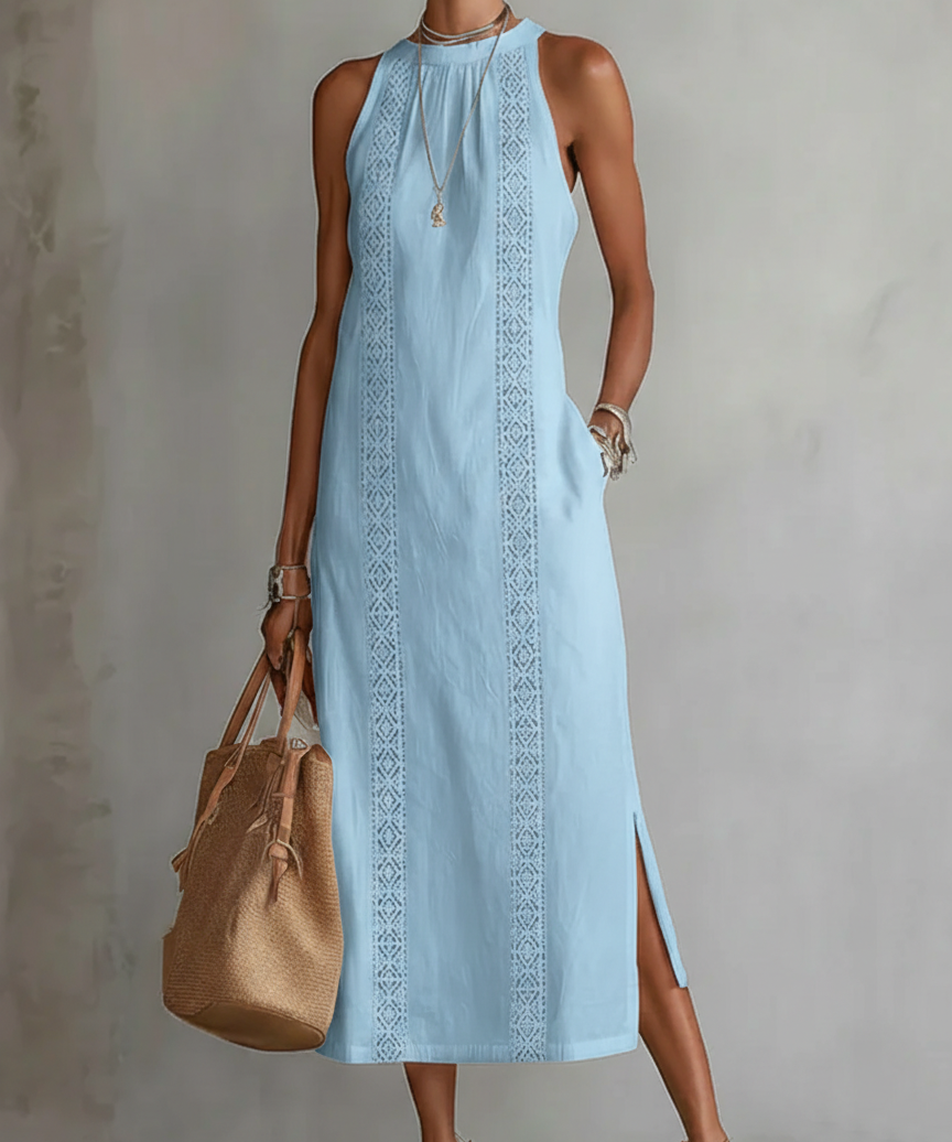 Jimena | Rochie Midi din In cu Guler Mao