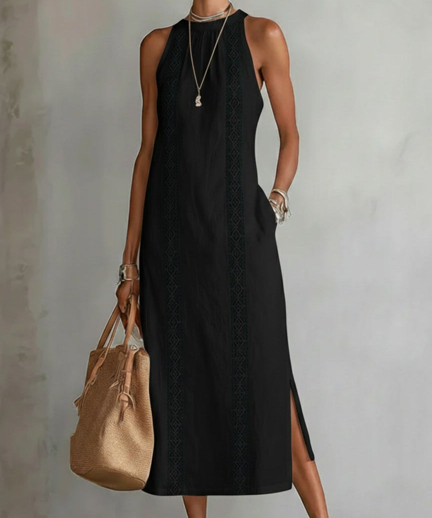 Jimena | Rochie Midi din In cu Guler Mao